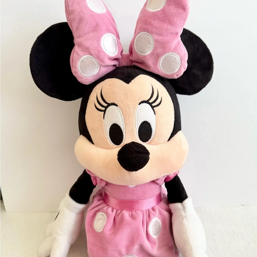Disney Minnie Mouse Plush 27” Stuffed Animal Pink Polka Dot Bow and Dress